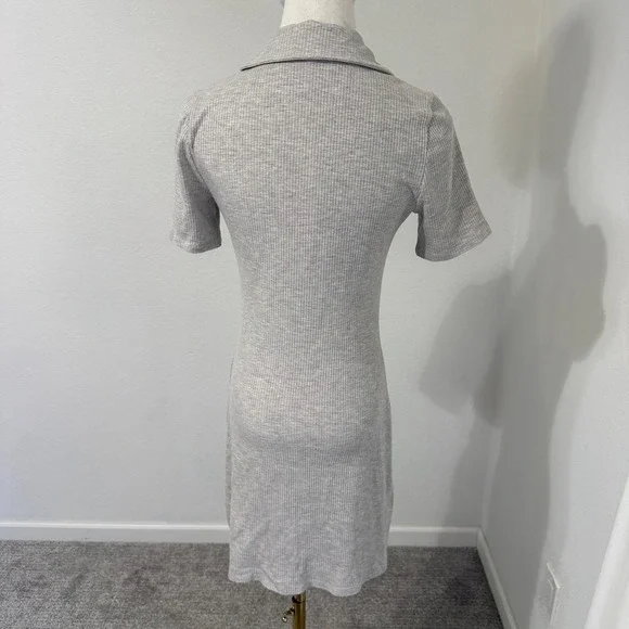 Reformation Lennon Ribbed Ruched Button Front Collared Mini Dress Grey Small - Picture 5 of 8